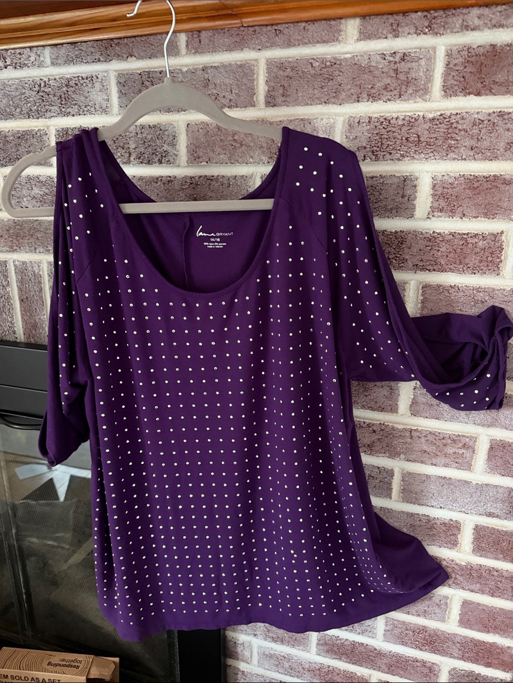 Lane Bryant Purple Cold-Shoulder Studded Tee